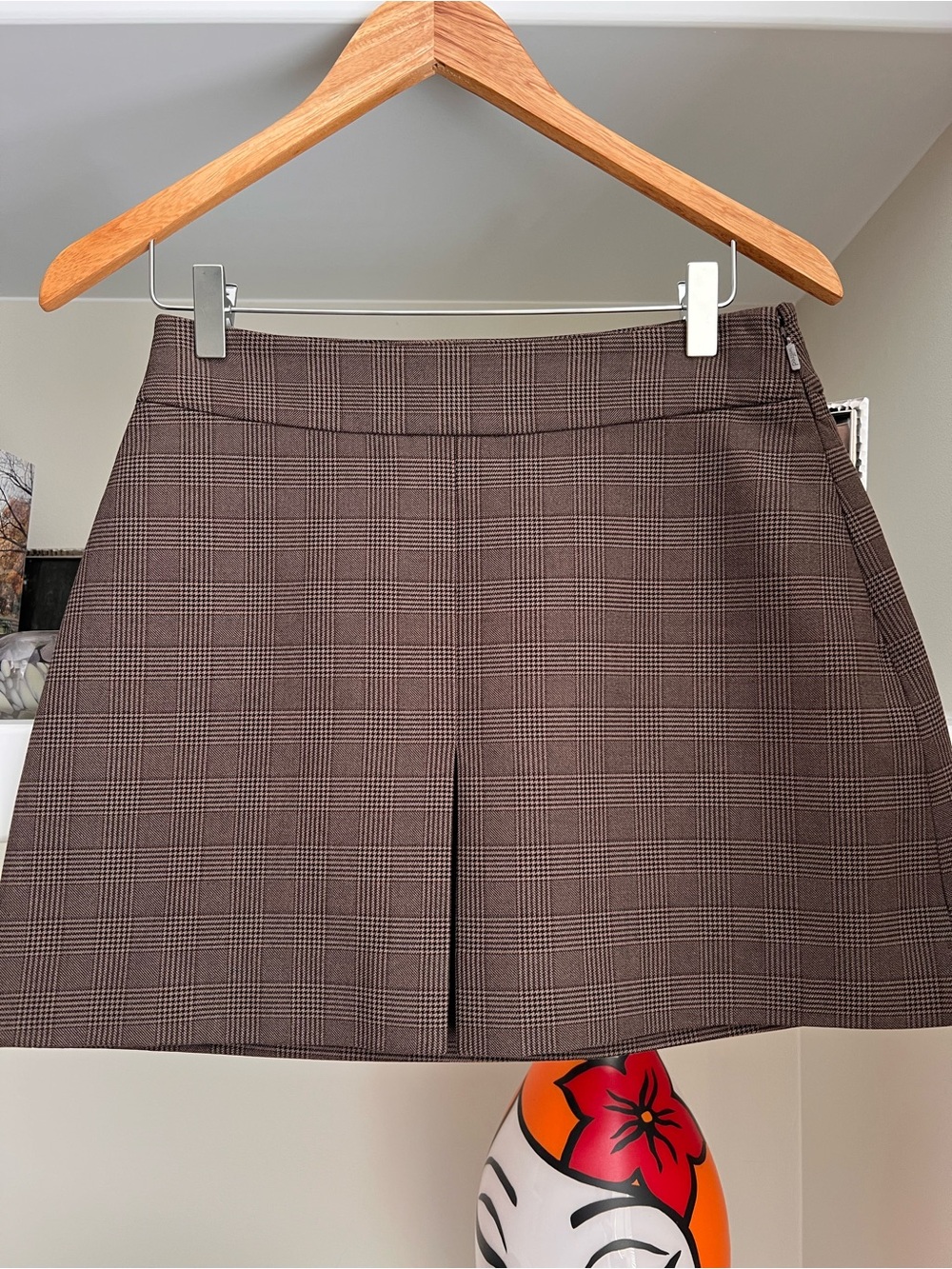 Wilfred Brown Plaid Mini Skirt with Center Front Pleat